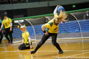 Jenny Blow of Australia is pictured in the middle of a throw